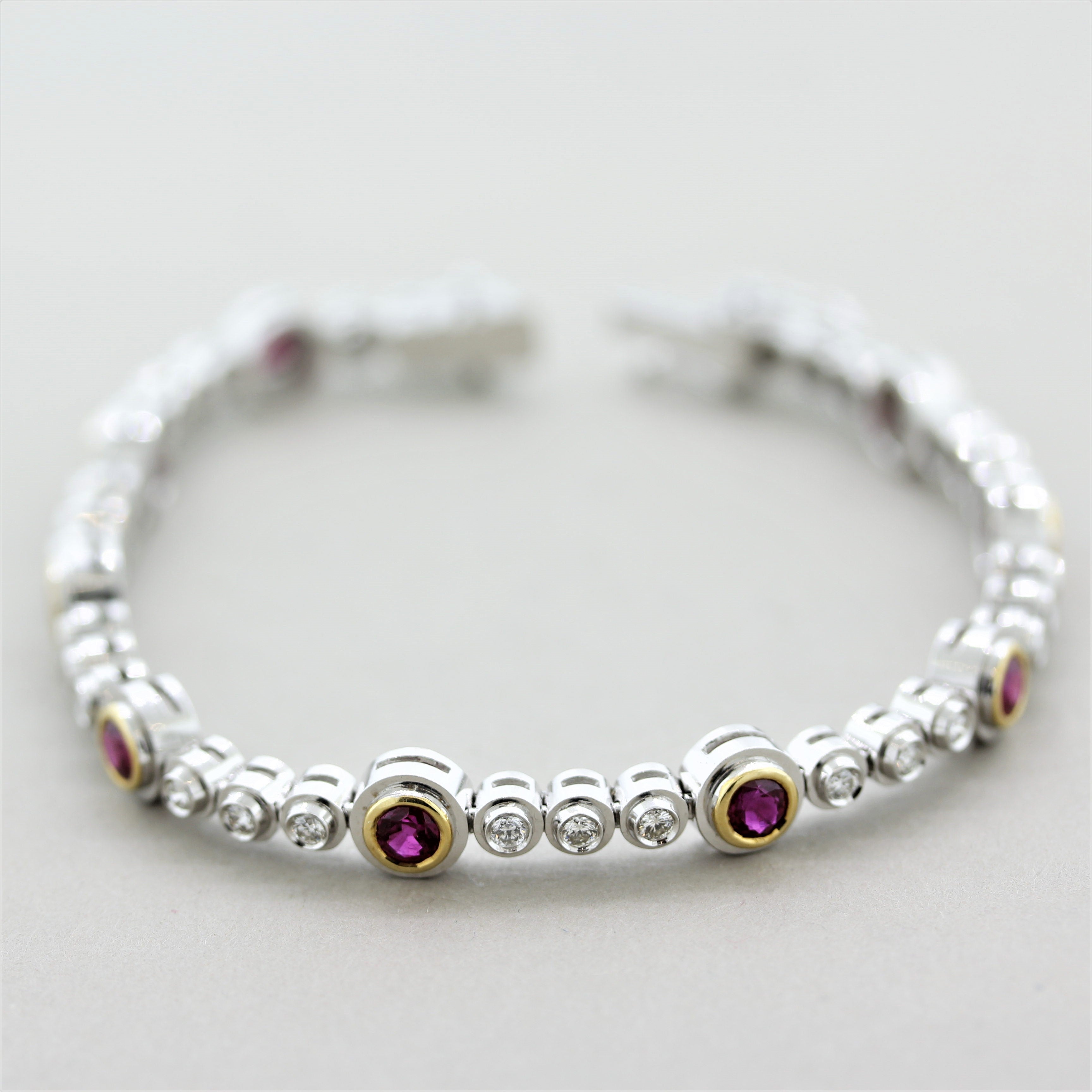 Fine Ruby Diamond Gold Tennis Bracelet