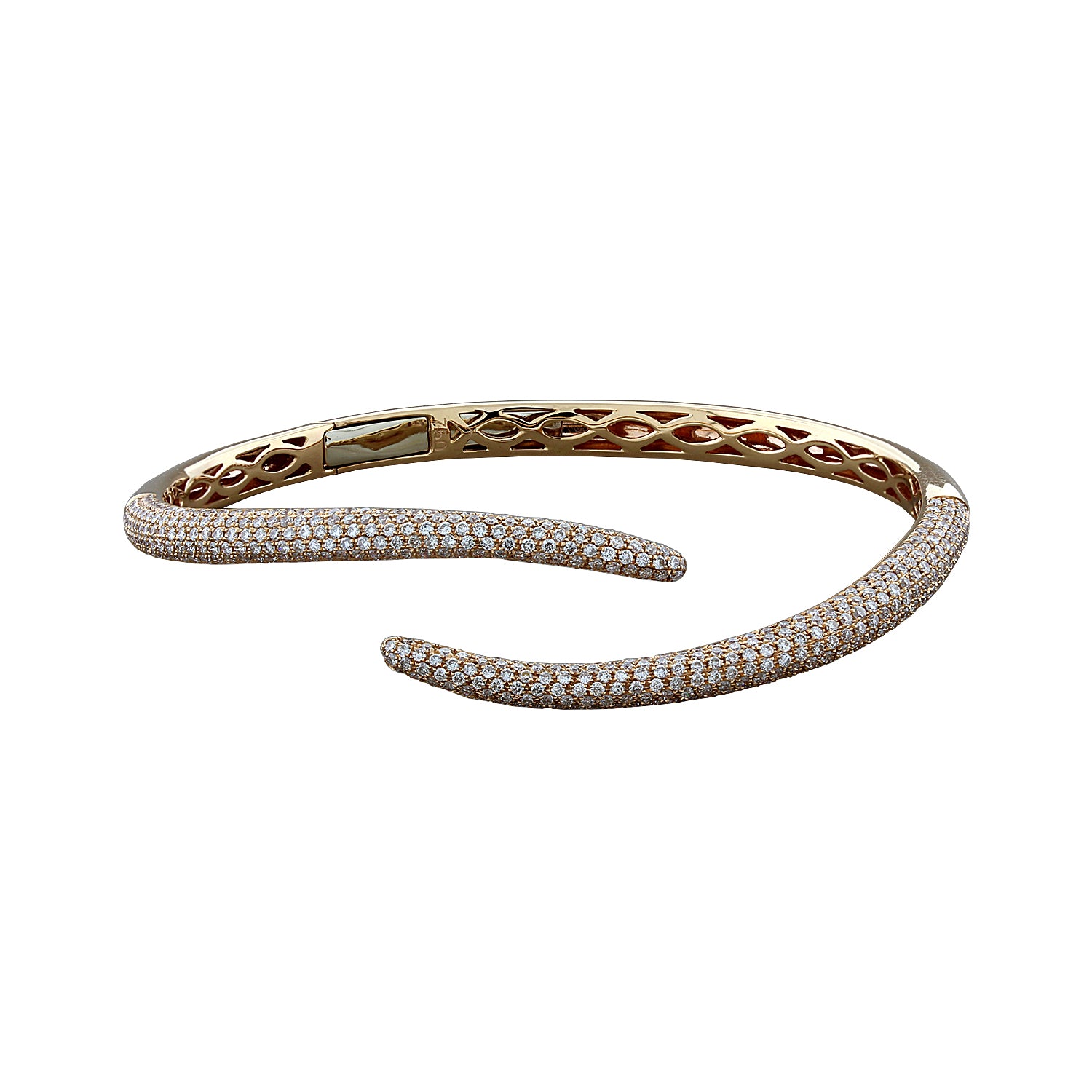 Pave Round Diamond Tail Cuff Bracelet 18K Rose Gold