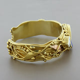 Estate Opal Pearl Tsavorite Amethyst Two-Tone Gold Cuff Bracelet