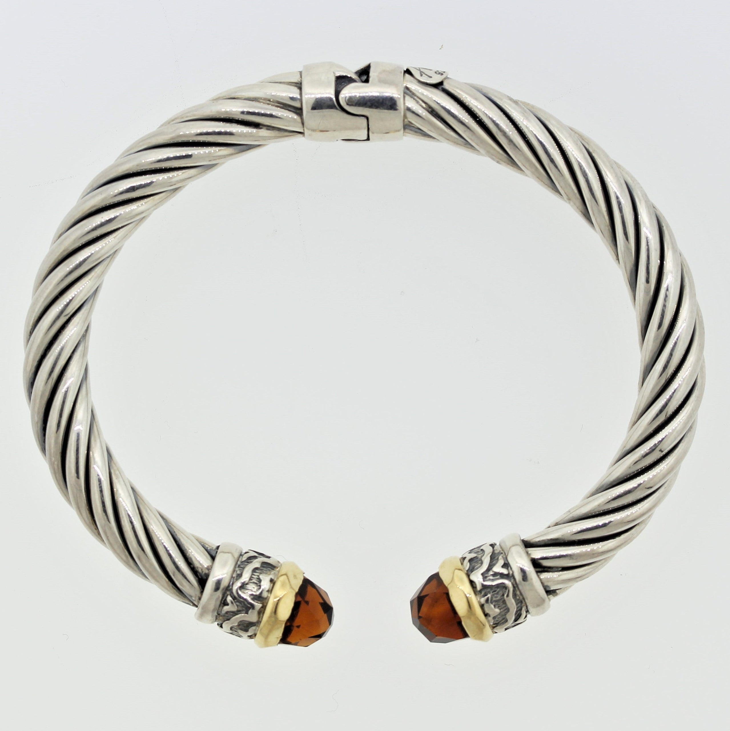 Italian Alisa Garnet Sterling Silver & Gold Twisted Cable Bracelet