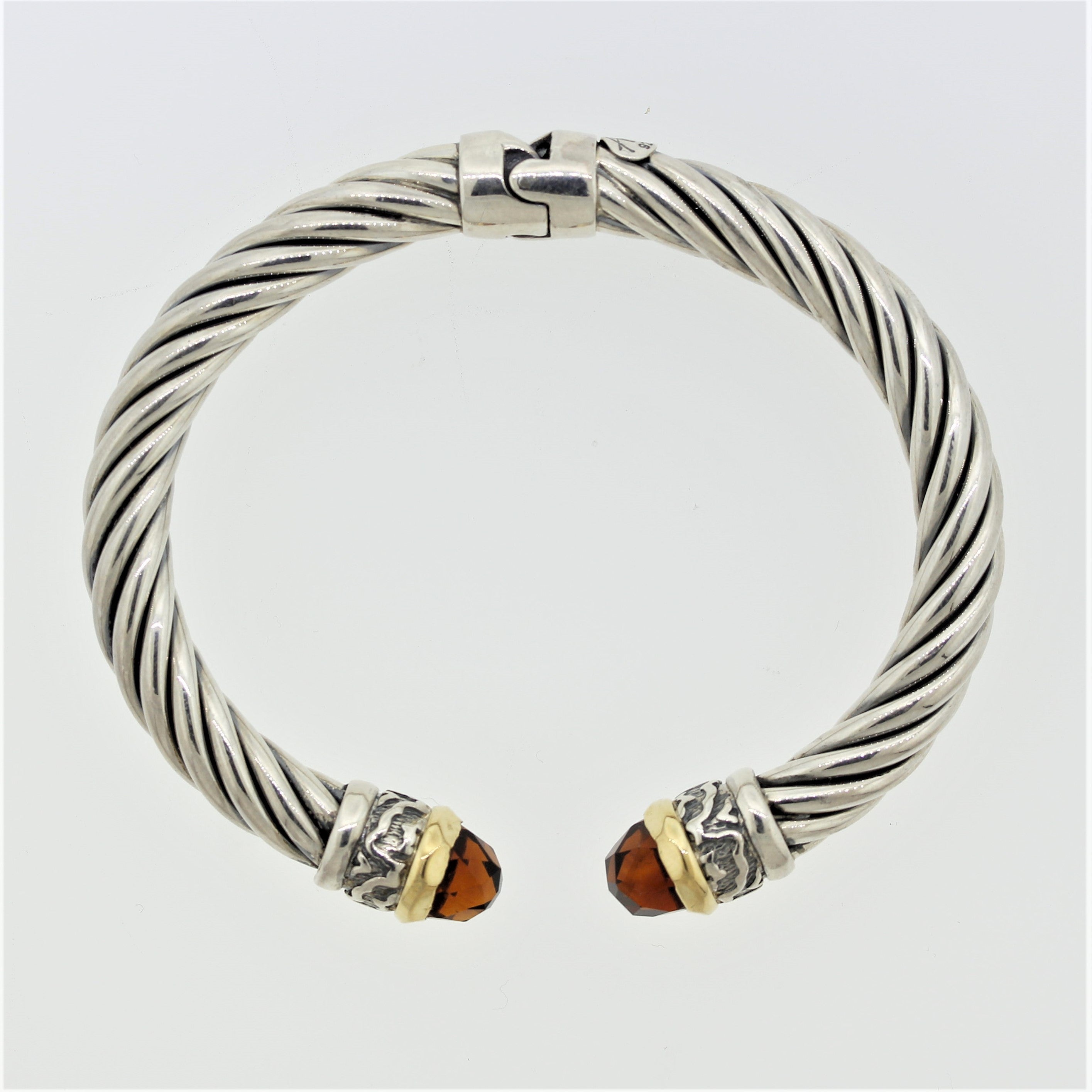 Italian Alisa Garnet Sterling Silver & Gold Twisted Cable Bracelet