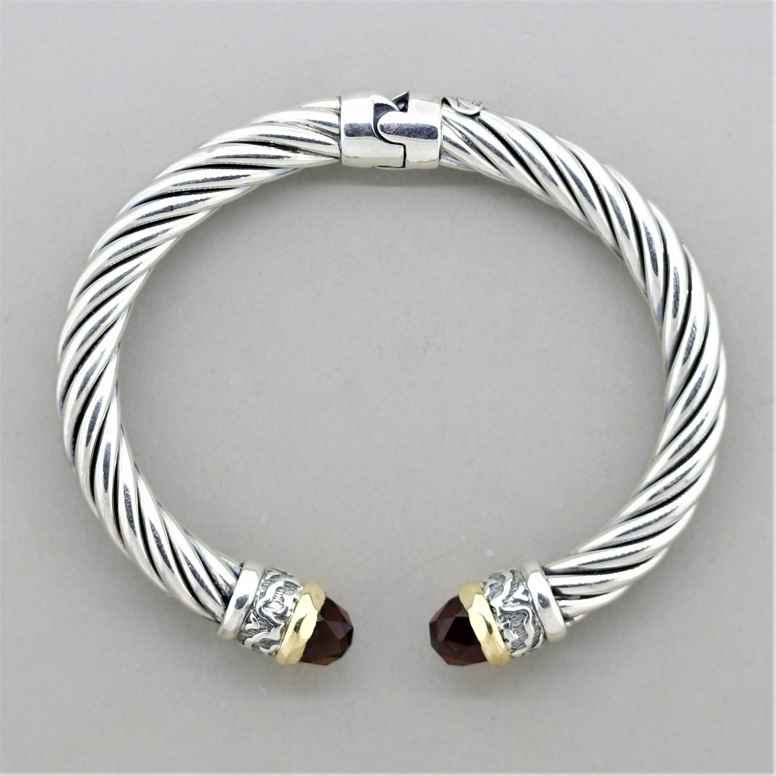 Italian Alisa Garnet Sterling Silver & Gold Twisted Cable Bracelet