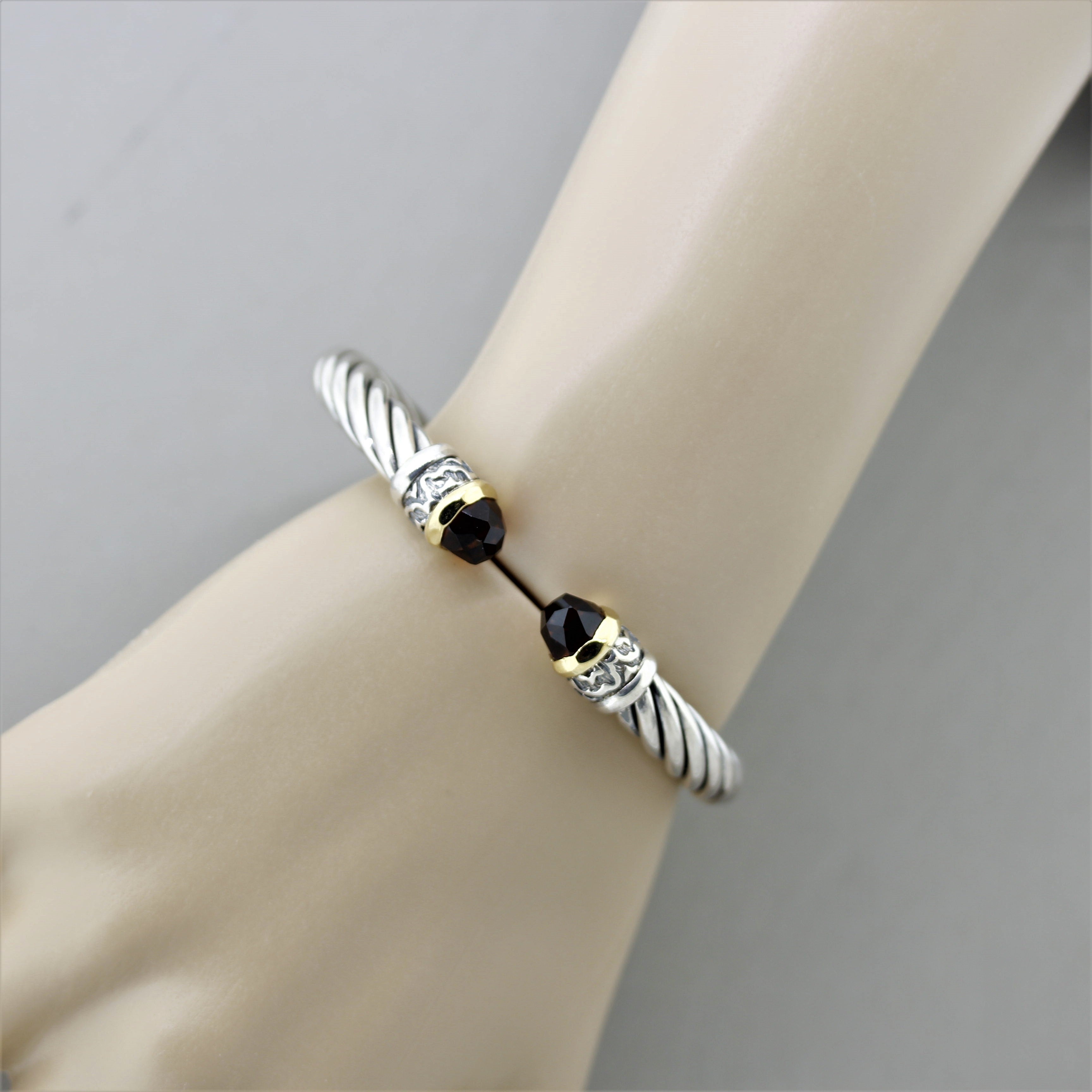 Italian Alisa Garnet Sterling Silver & Gold Twisted Cable Bracelet