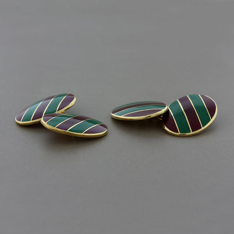 Tiffany & Co. Red and Green Enamel Gold Cufflinks