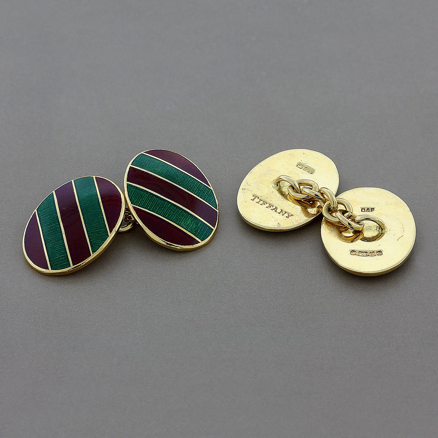 Tiffany & Co. Red and Green Enamel Gold Cufflinks