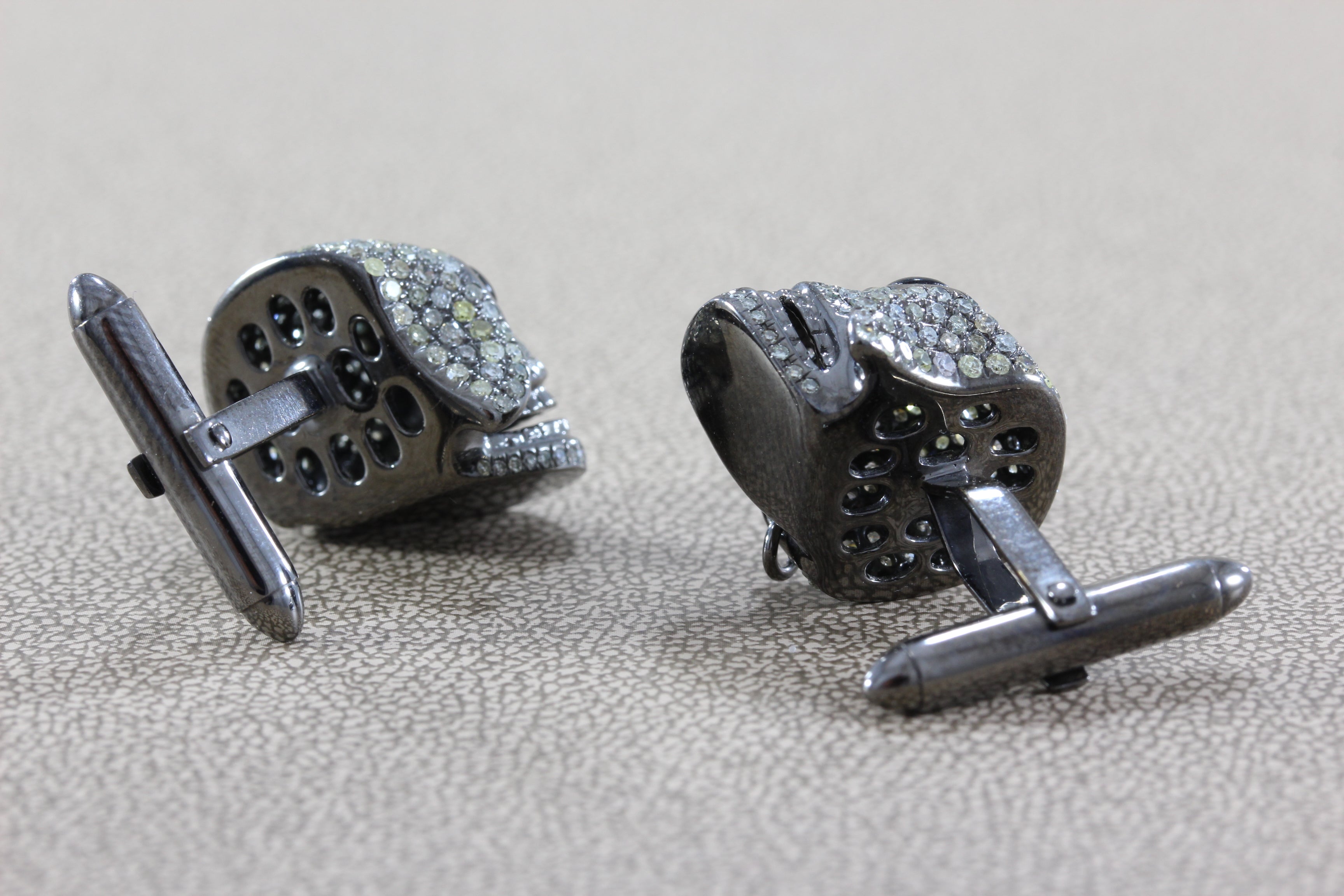 Pirate Skull Diamond Onyx Gold Cufflinks