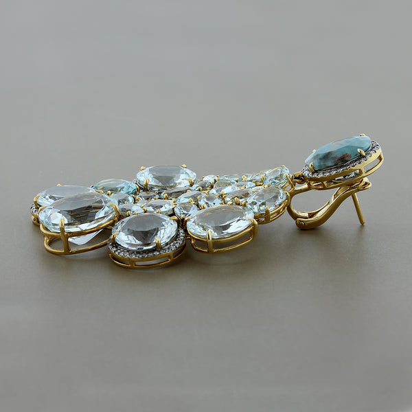 Aquamarine Diamond Gold Drop Earrings