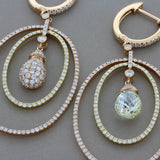 Magnificent Briolette and Pave Diamond Circle Gold Drop Earrings
