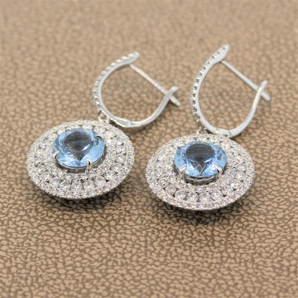 Aquamarine Diamond Gold Drop Earrings