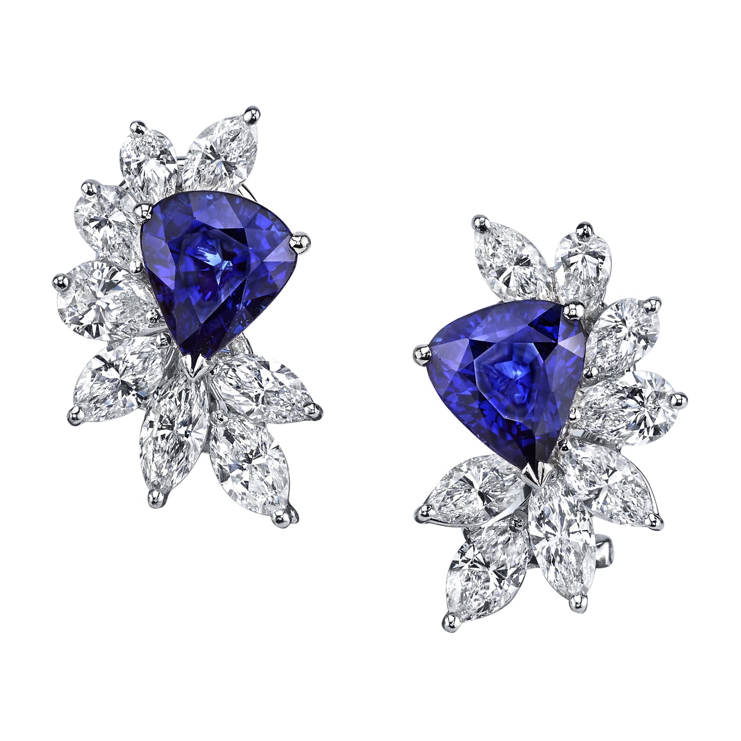 Spectacular Blue Sapphire Diamond Cluster Earrings