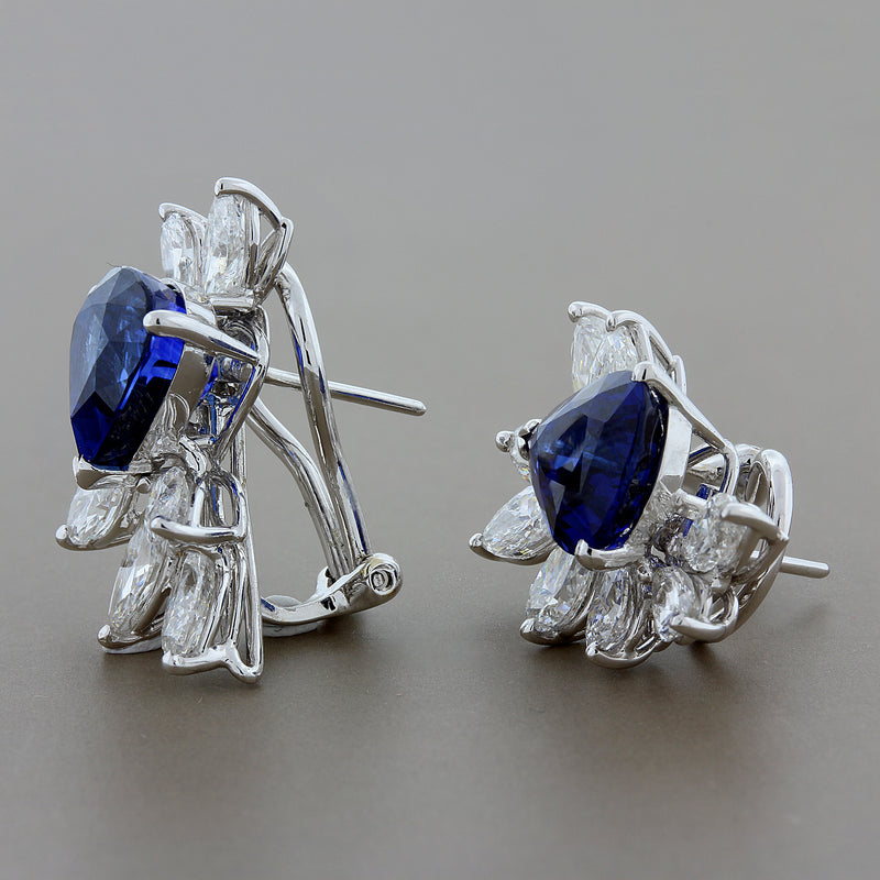 Spectacular Blue Sapphire Diamond Cluster Earrings