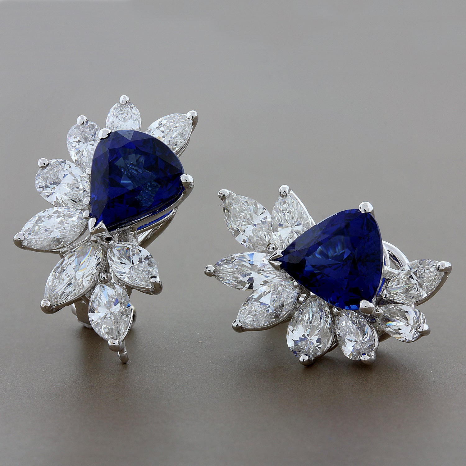 Spectacular Blue Sapphire Diamond Cluster Earrings