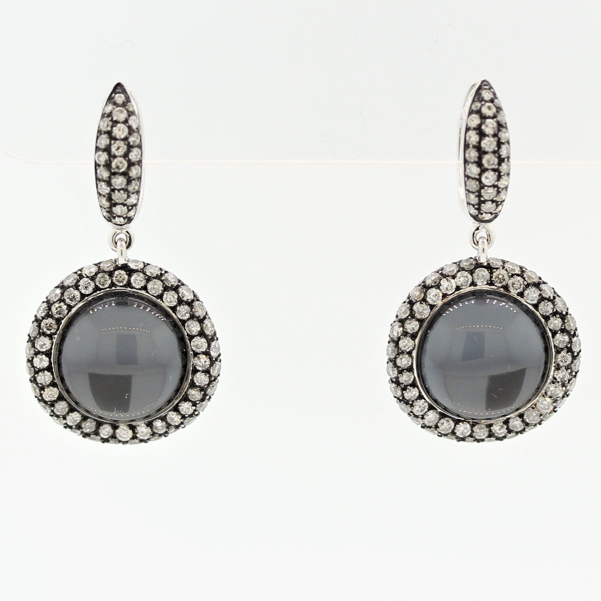 Diamond Hematite Quartz Gold Drop Earrings