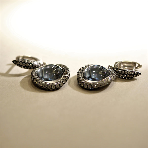 Diamond Hematite Quartz Gold Drop Earrings