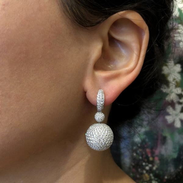 Diamond Pave Sphere Gold Drop Earrings