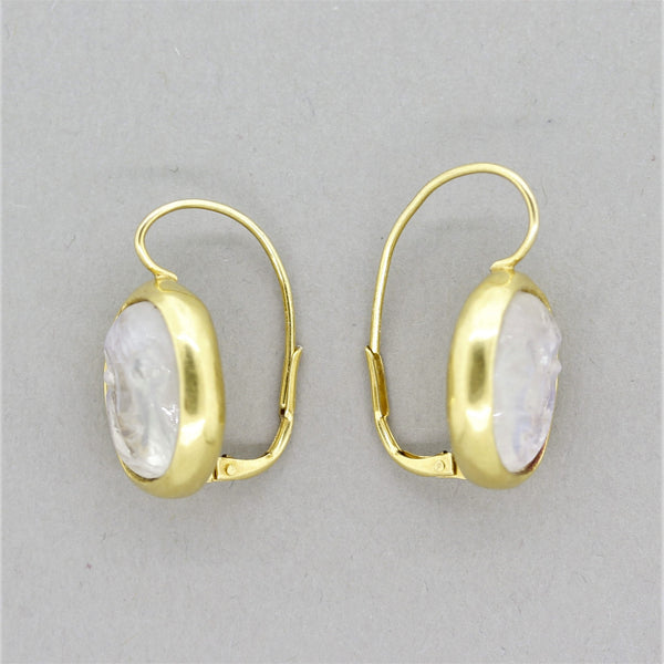 Moonstone Cameo Gold Earrings