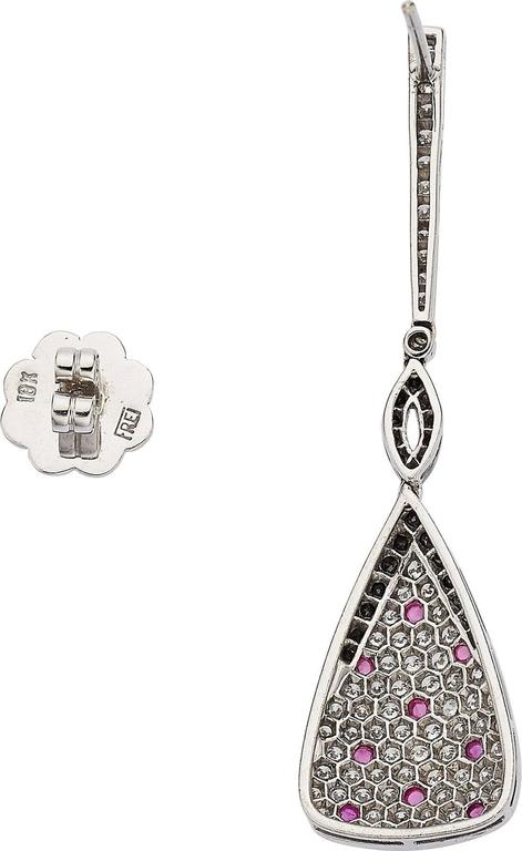 Eli Frei Ruby White & Black Diamond Gold Drop Earrings