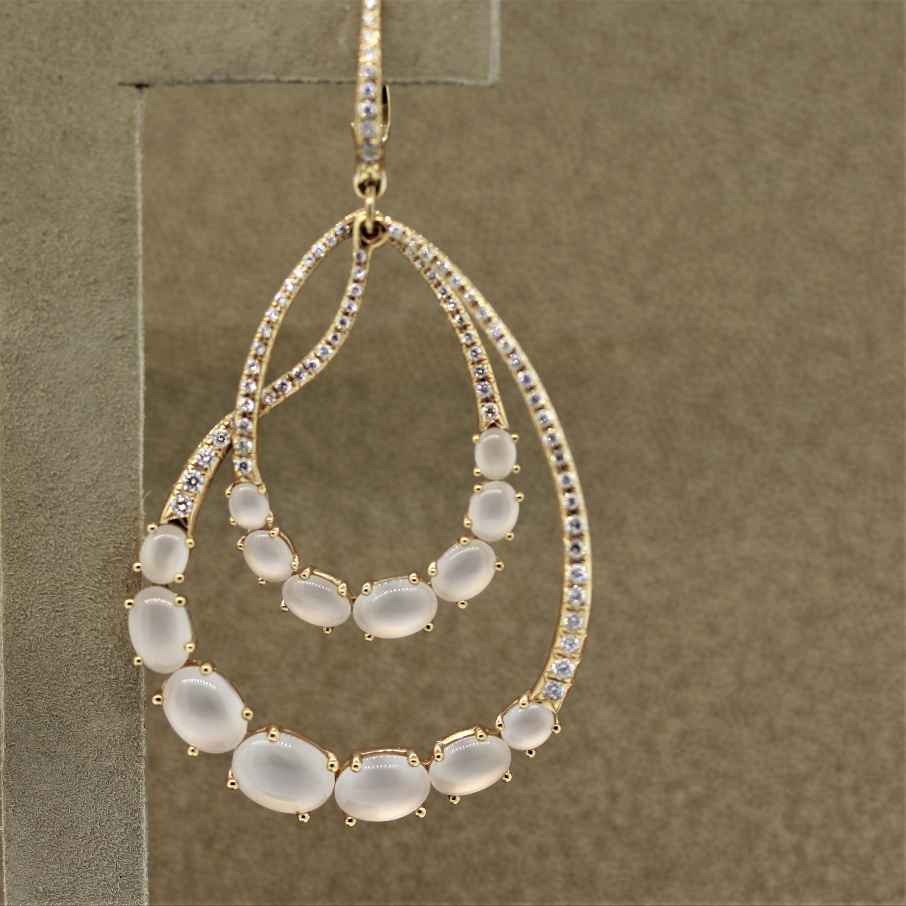 Moonstone Diamond Gold Drop Earrings