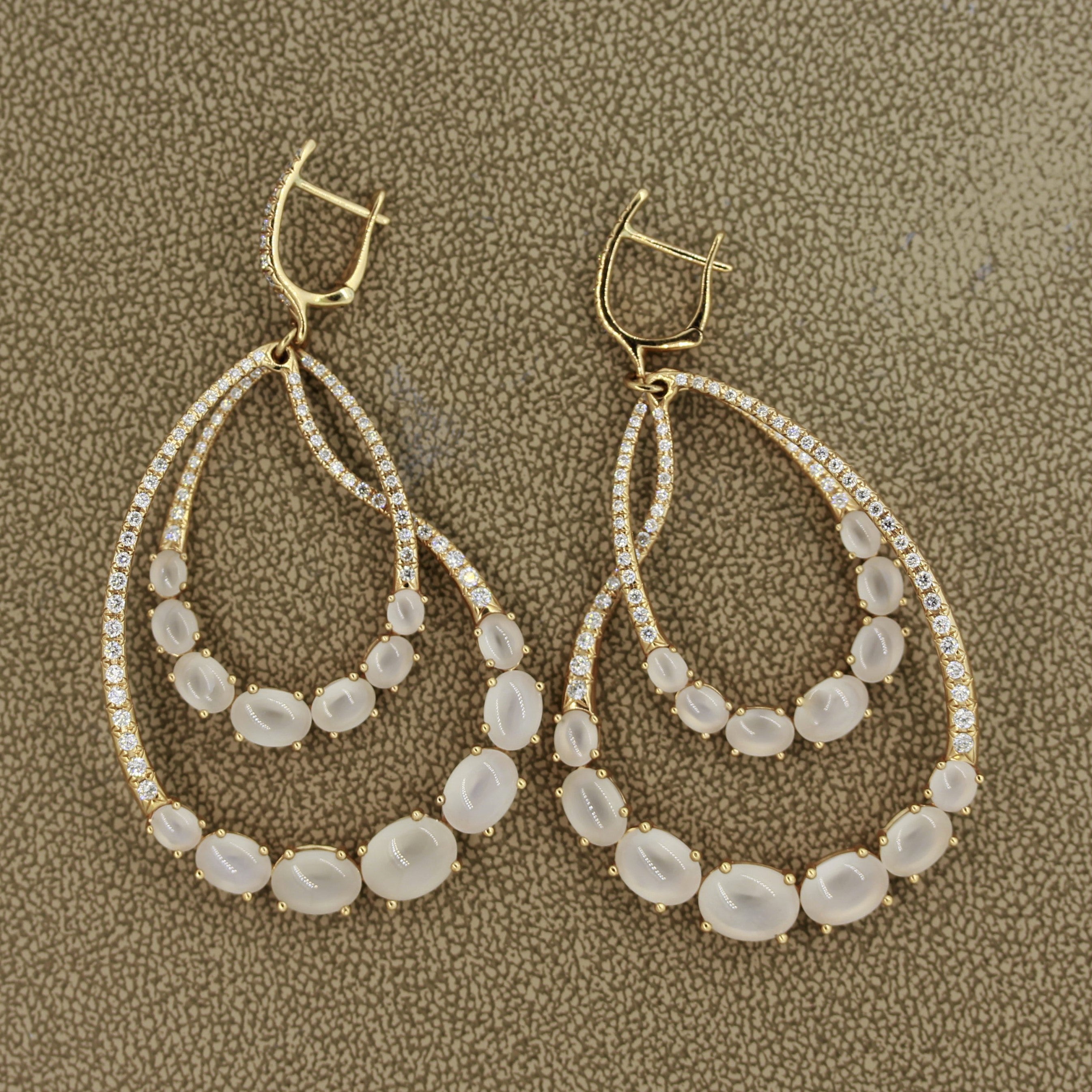 Moonstone Diamond Gold Drop Earrings