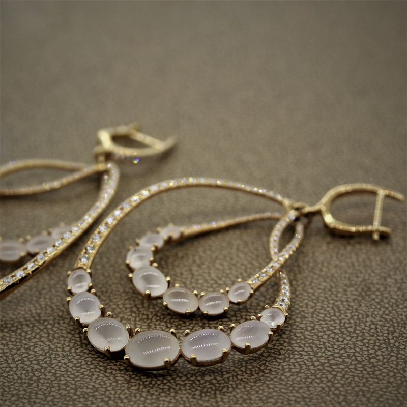 Moonstone Diamond Gold Drop Earrings