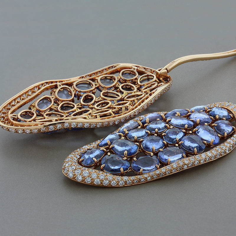 Modern Sapphire Diamond Gold Drop Earrings
