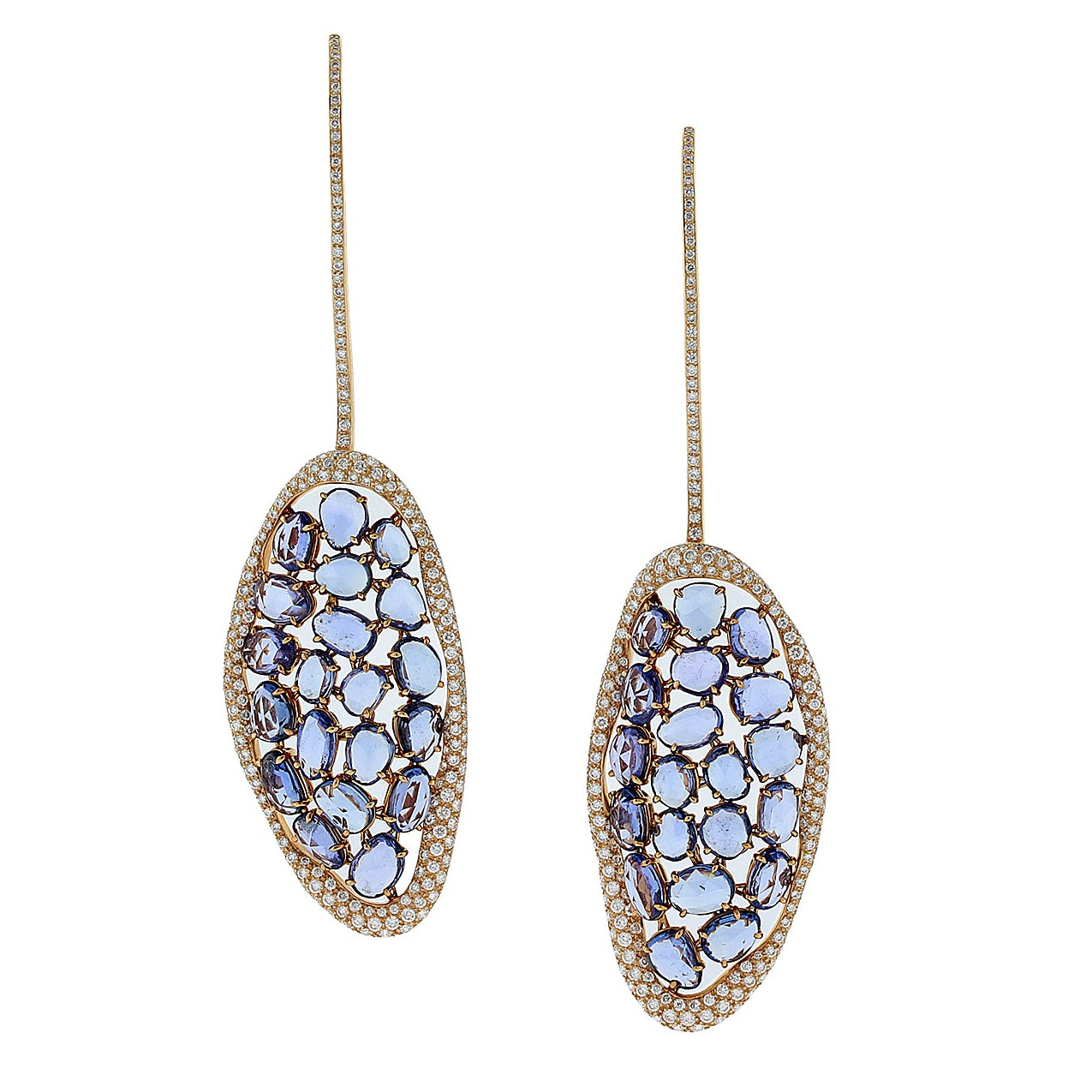 Modern Sapphire Diamond Gold Drop Earrings