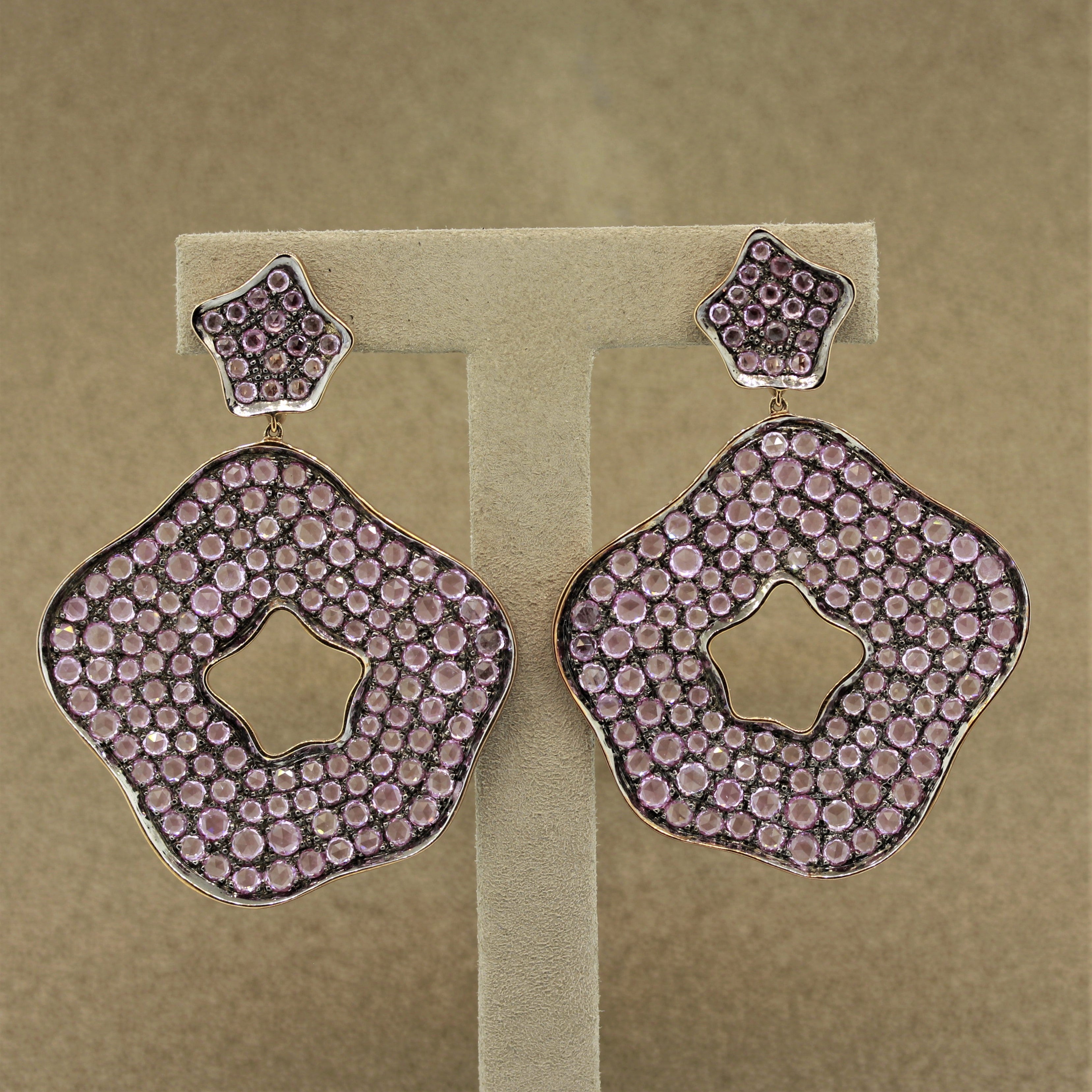 Designer Pink Sapphire Gold Sterling Silver Drop Earrings