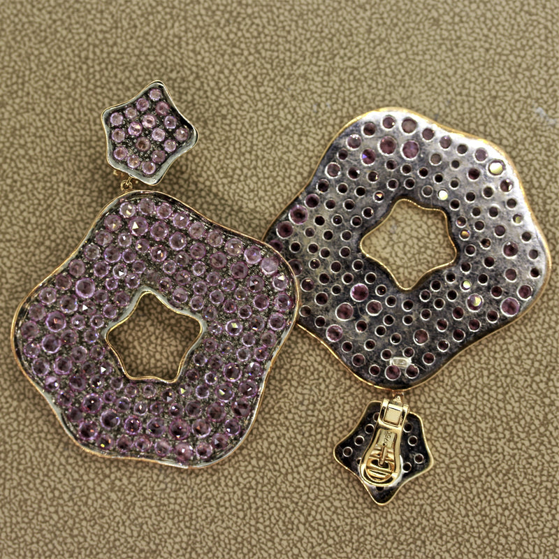 Designer Pink Sapphire Gold Sterling Silver Drop Earrings