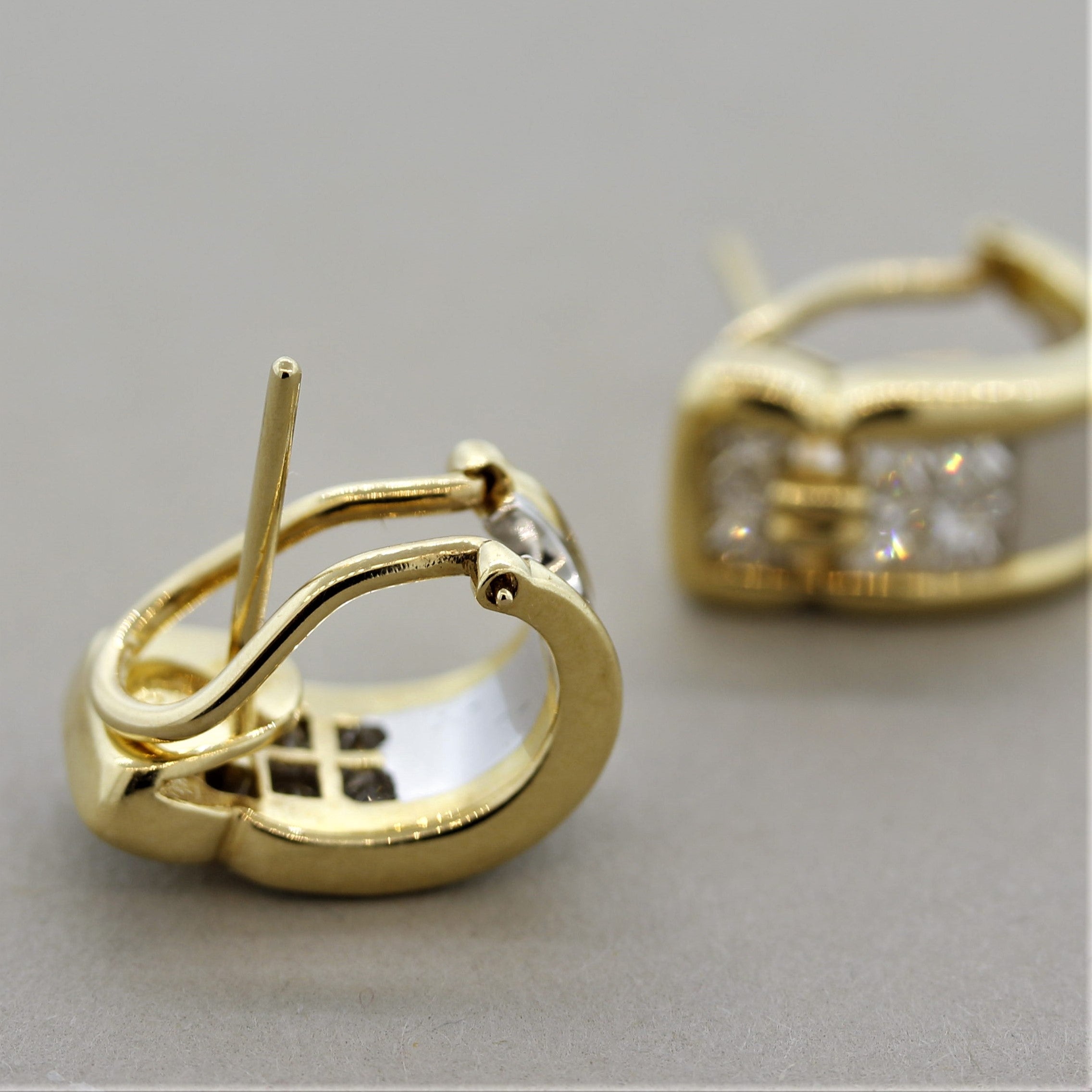 Diamond Gold & Platinum Huggie Earrings