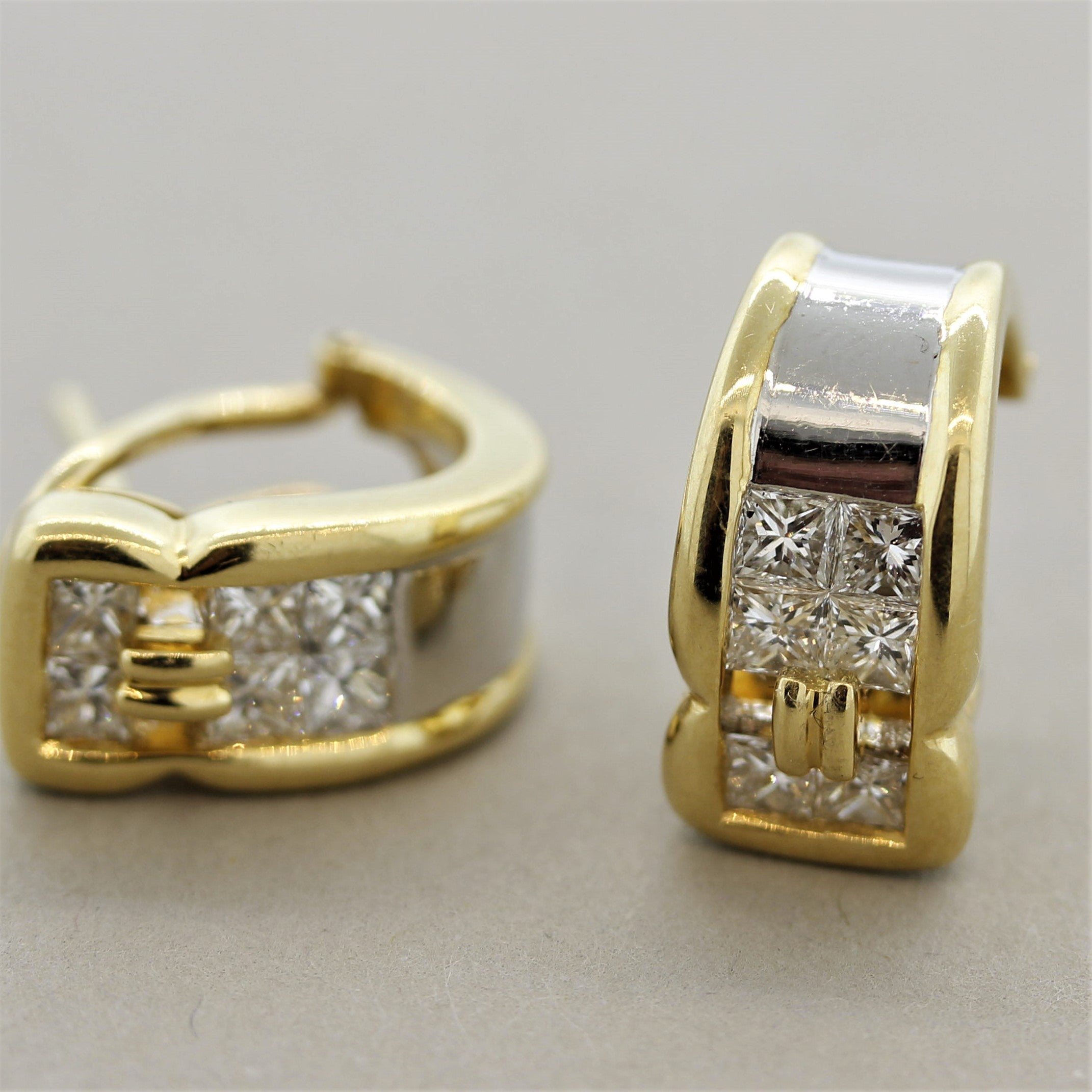 Diamond Gold & Platinum Huggie Earrings