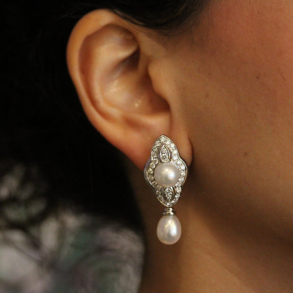 Akoya Pearl Diamond Gold Drop Earrings
