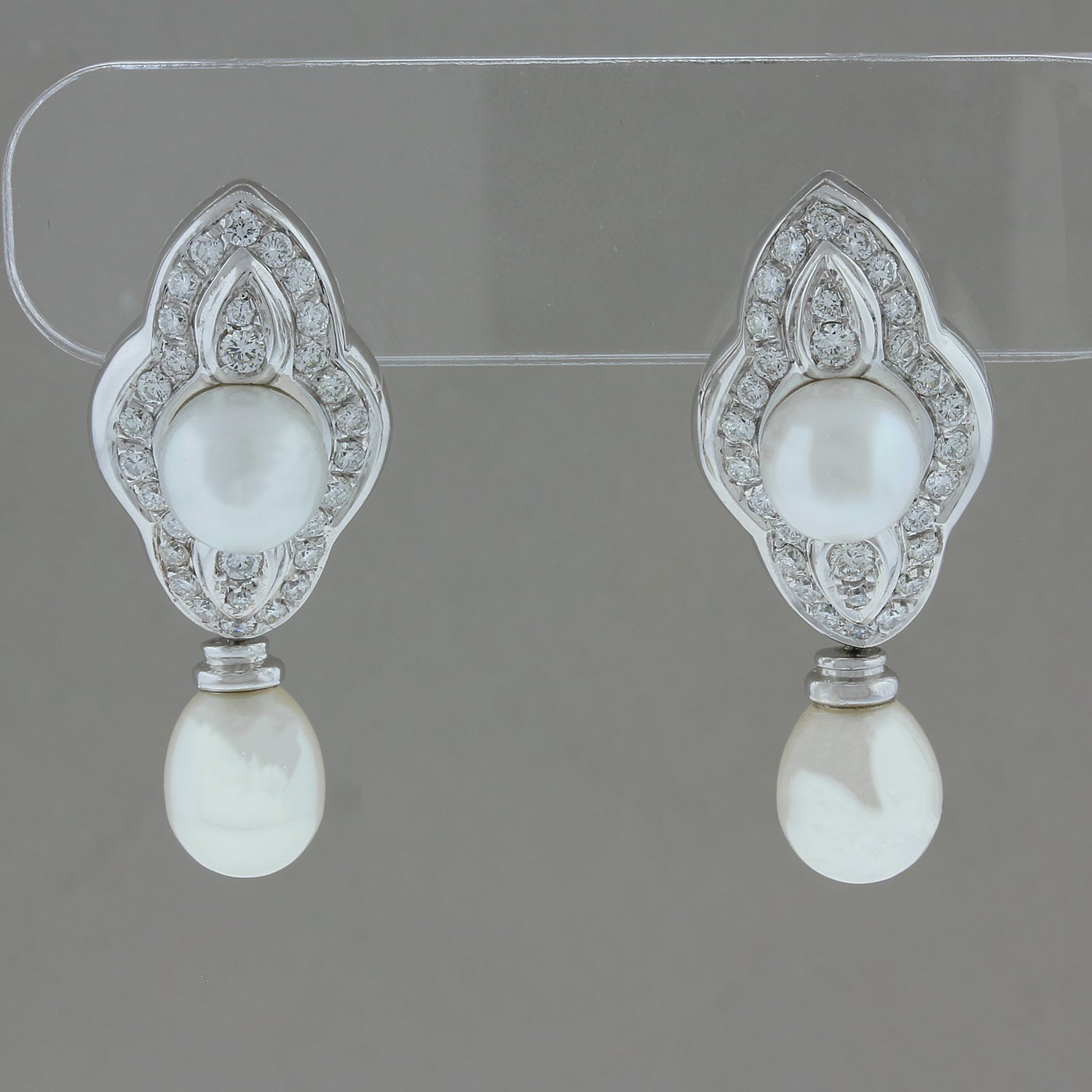 Akoya Pearl Diamond Gold Drop Earrings