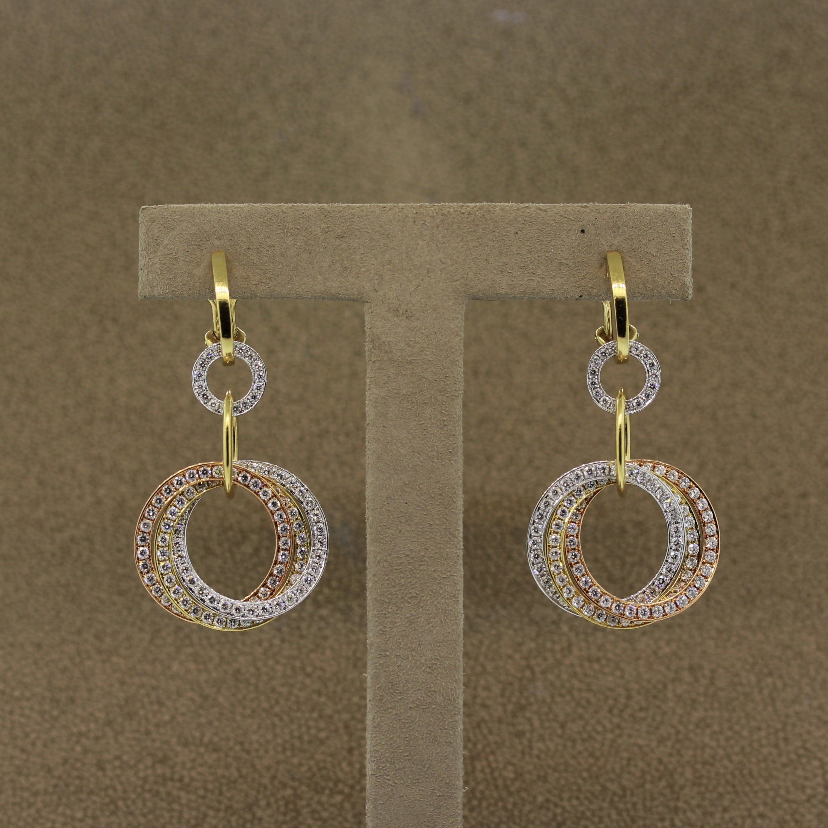 Diamond Multi-Hoop Gold Dangle Earrings