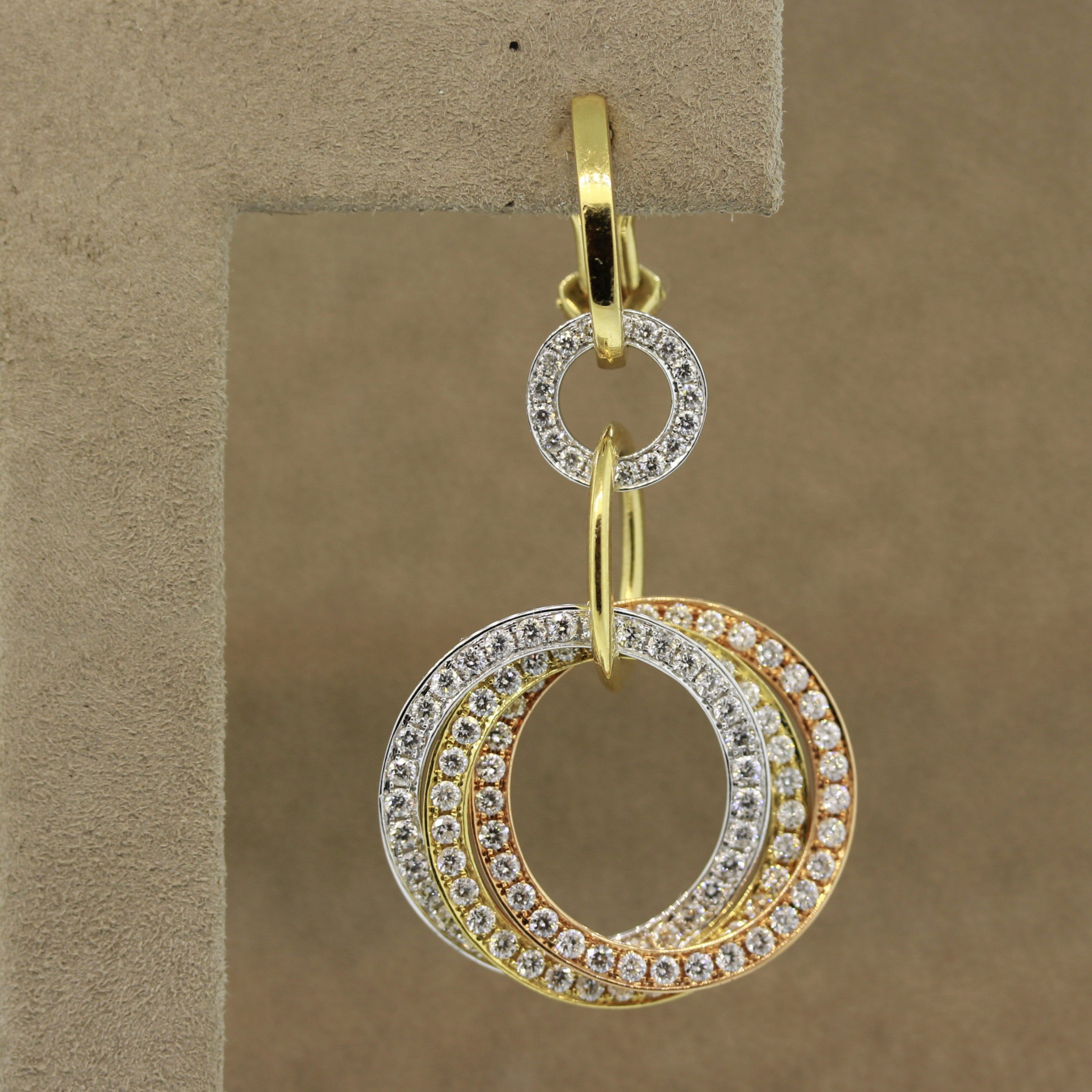 Diamond Multi-Hoop Gold Dangle Earrings