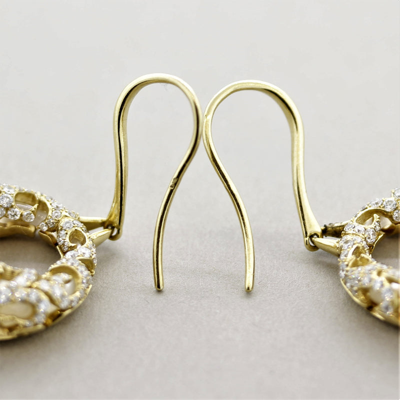 Diamond Mother-of-Pearl Gold Hoop Drop Earrings