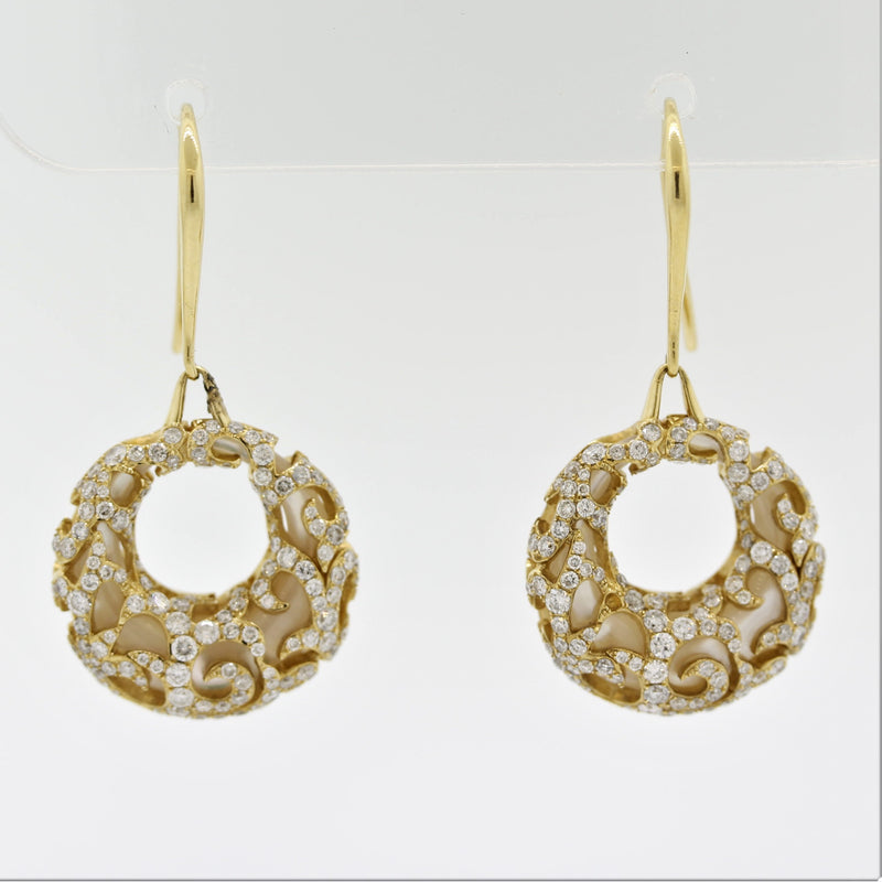 Diamond Mother-of-Pearl Gold Hoop Drop Earrings