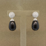 Natural Black Coral Diamond Gold Drop Earrings
