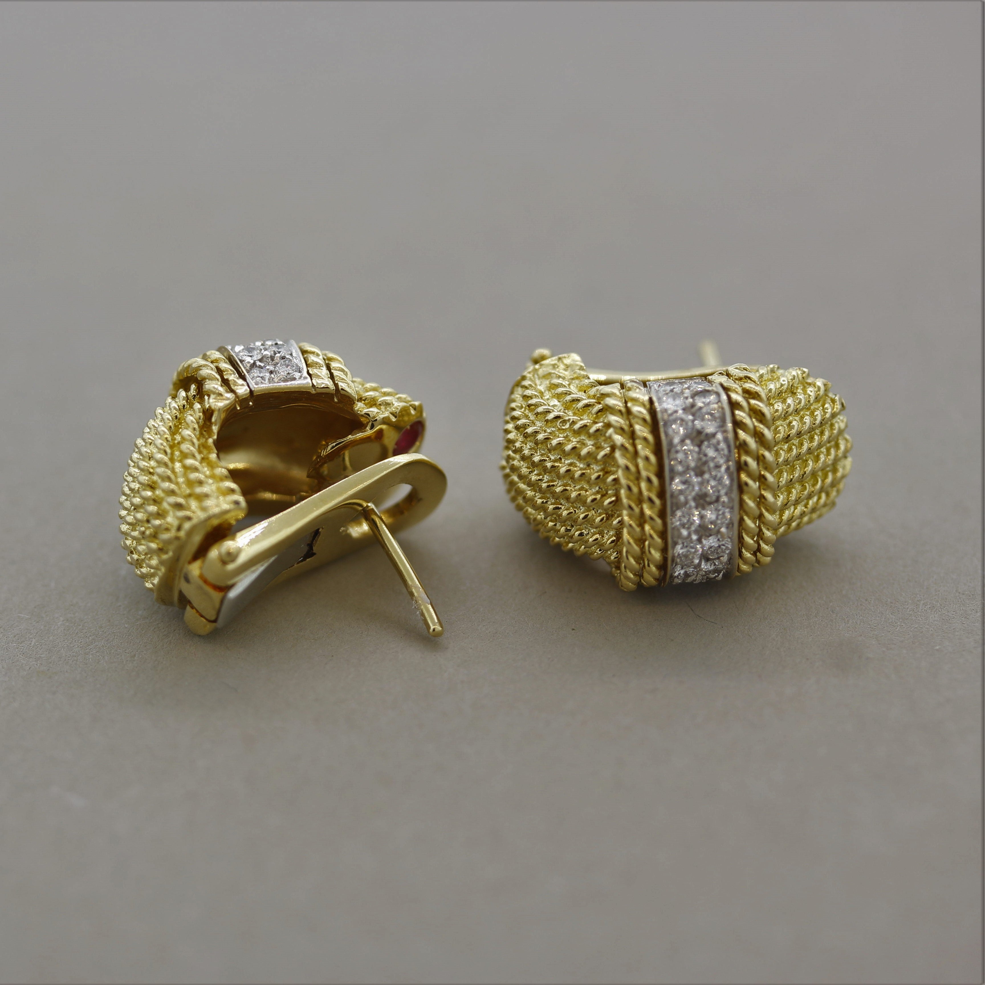 Italian Diamond Braided Gold Earrings