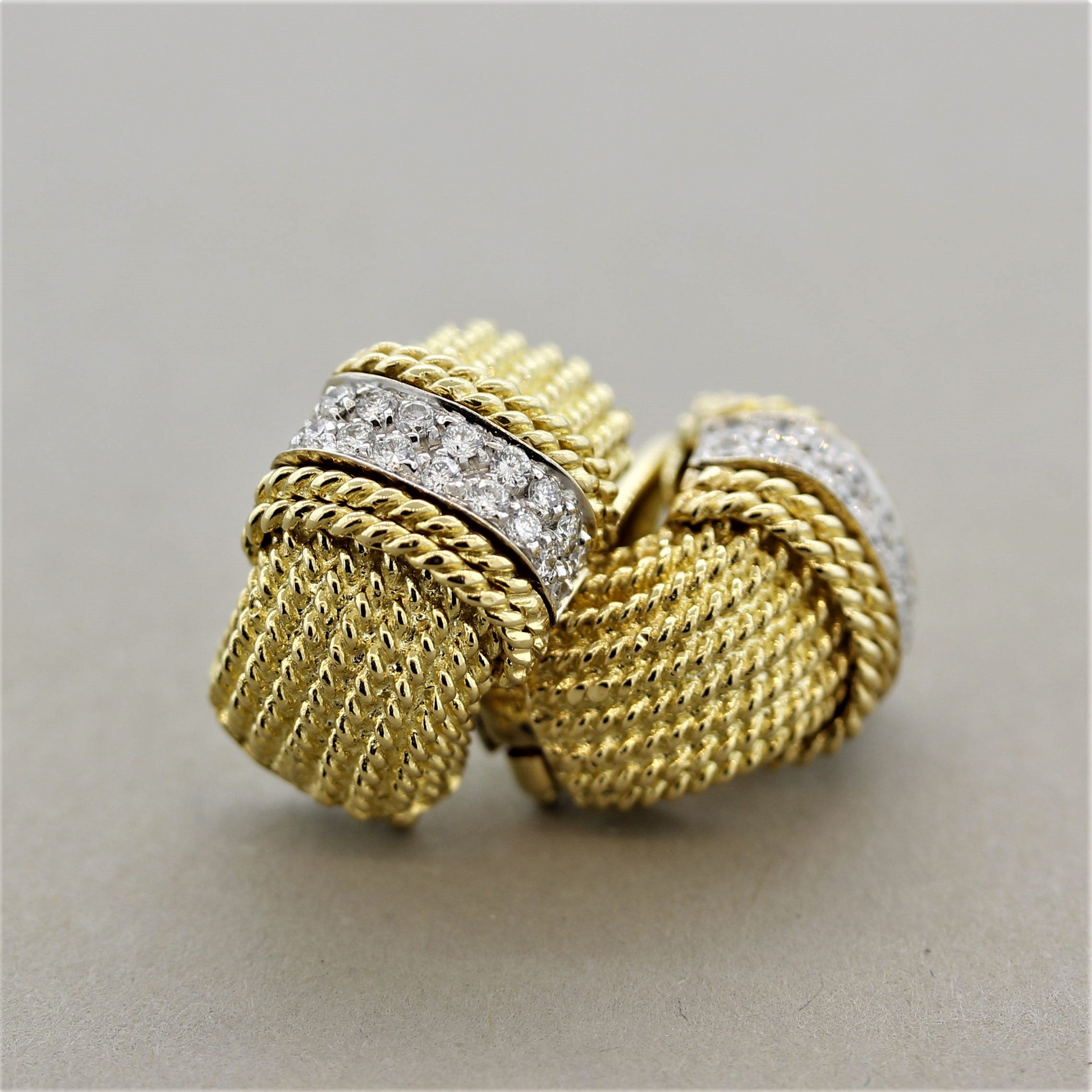 Italian Diamond Braided Gold Earrings