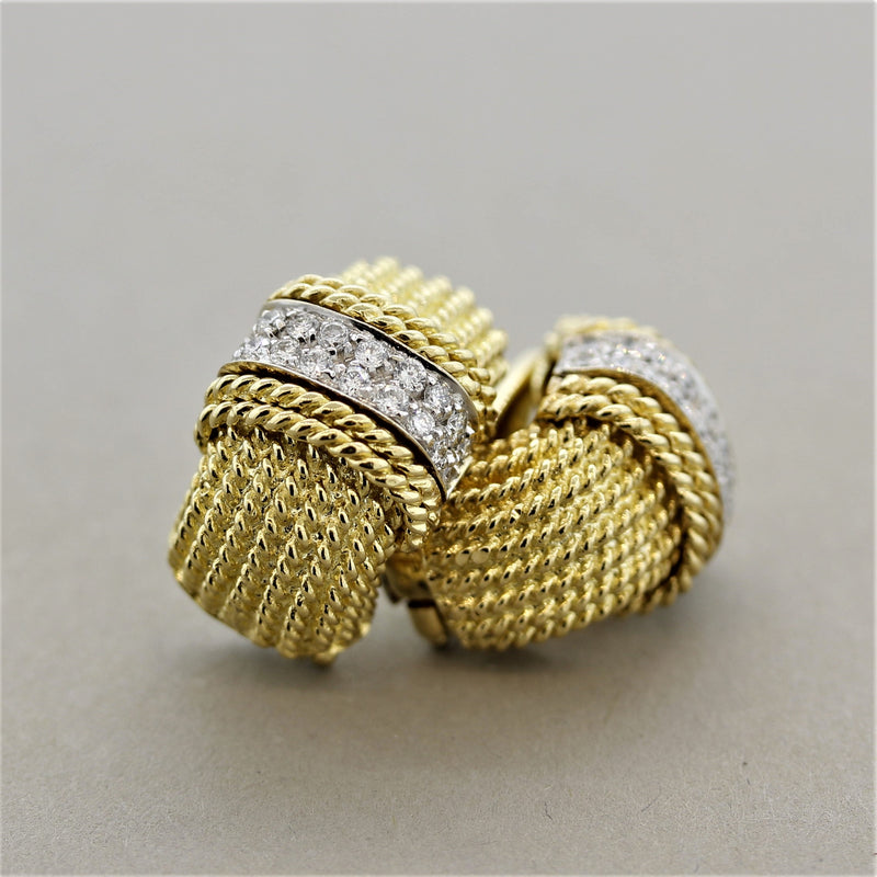 Italian Diamond Braided Gold Earrings
