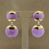 Lavender Jadeite Jade Diamond Gold Disc Drop Earrings