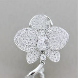 Diamond Flower Pave Gold Dangle Drop Earrings