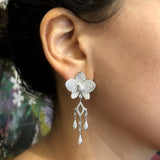 Diamond Flower Chandelier Drop Gold Earrings