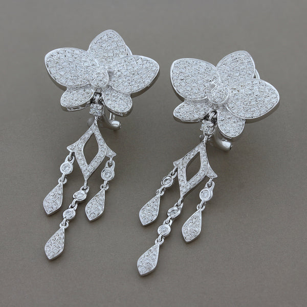 Diamond Flower Chandelier Drop Gold Earrings