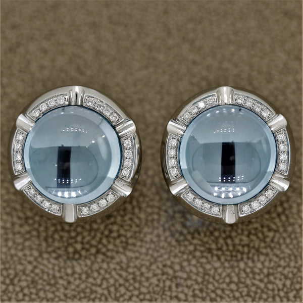 Blue Topaz Diamond Gold Button Earrings