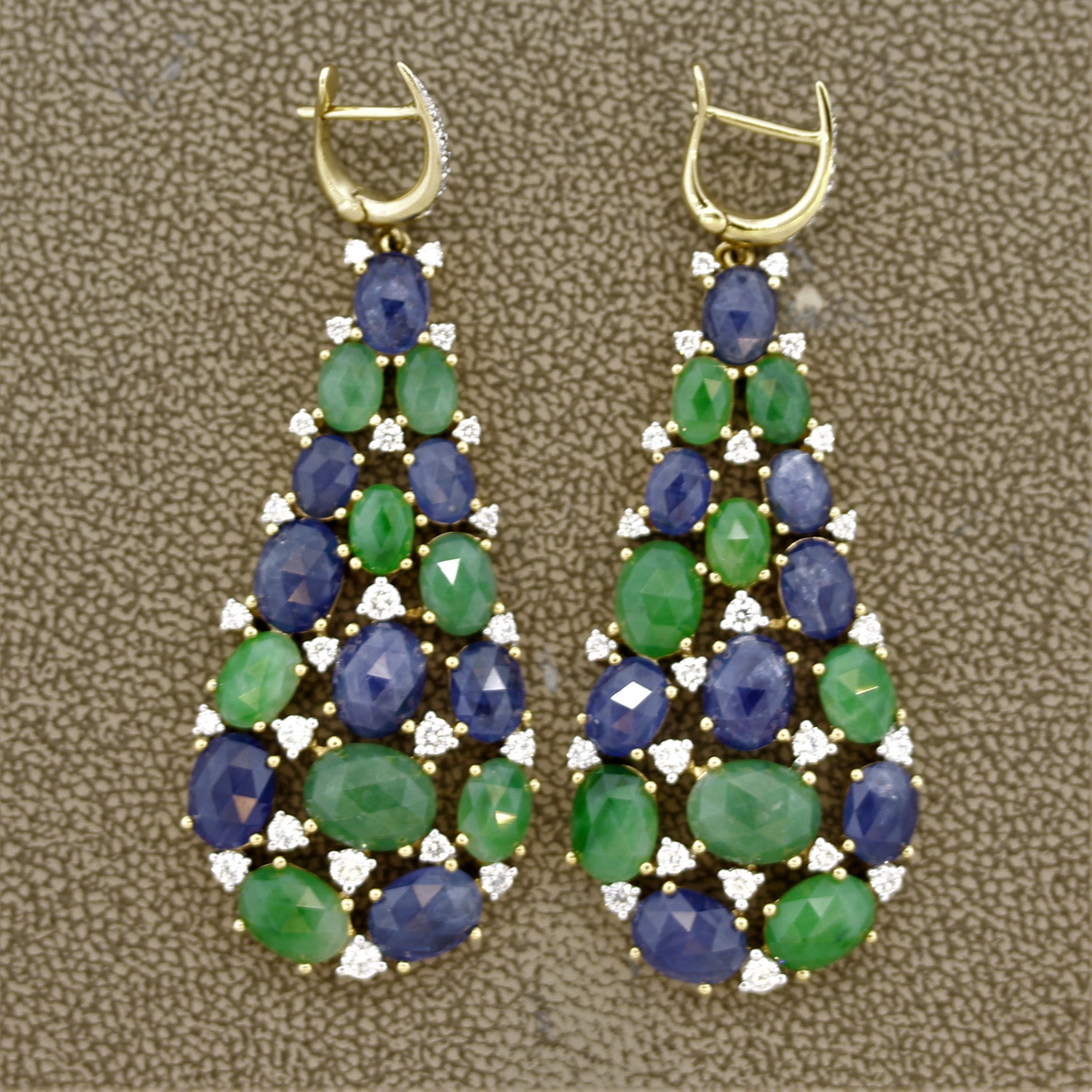 Sapphire Jade Diamond Gold Drop Earrings