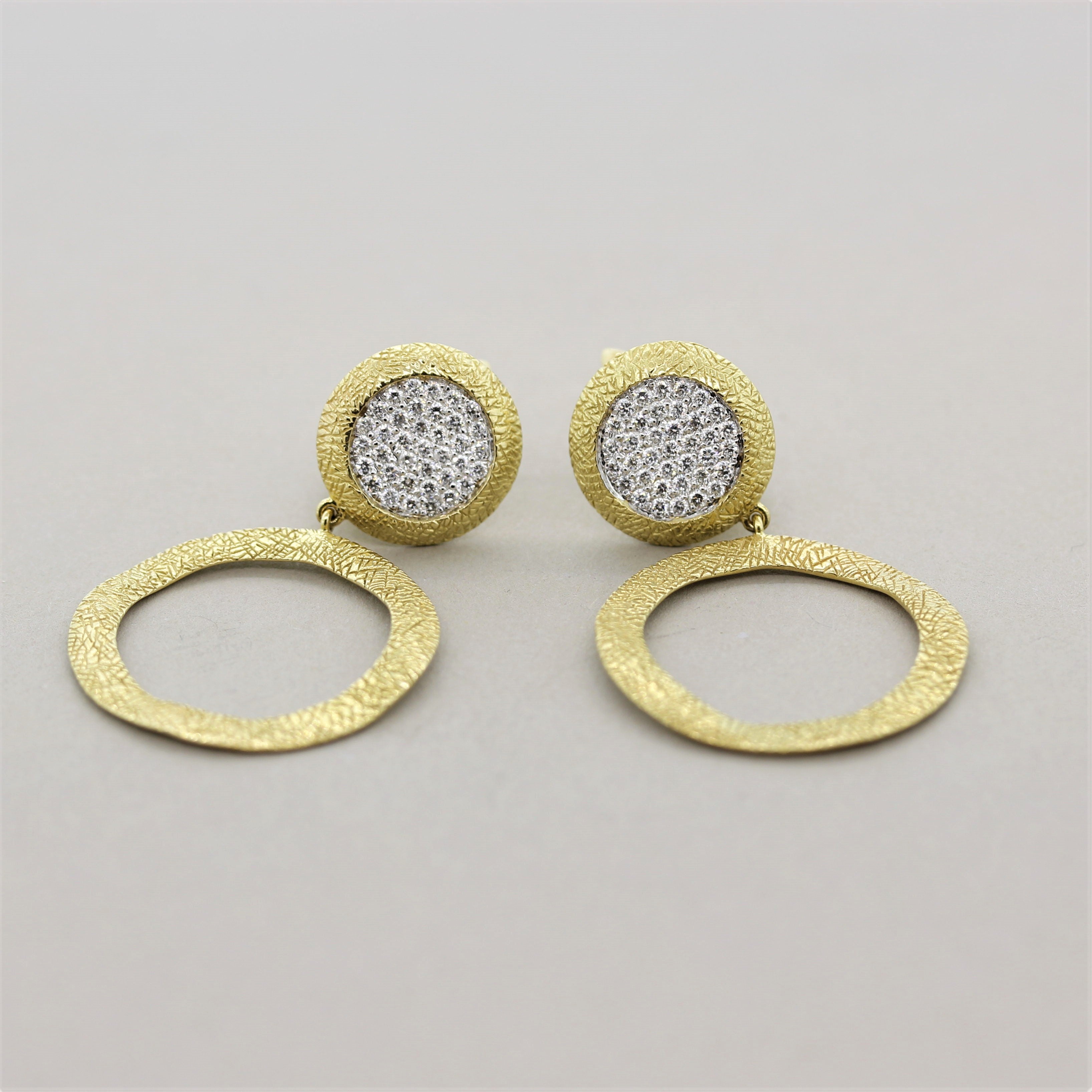 Diamond Pave Gold Hoop-Drop Earrings