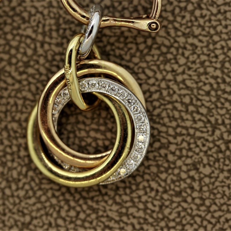 Diamond Multi-Hoop Drop Tri-Tone Gold Earrings