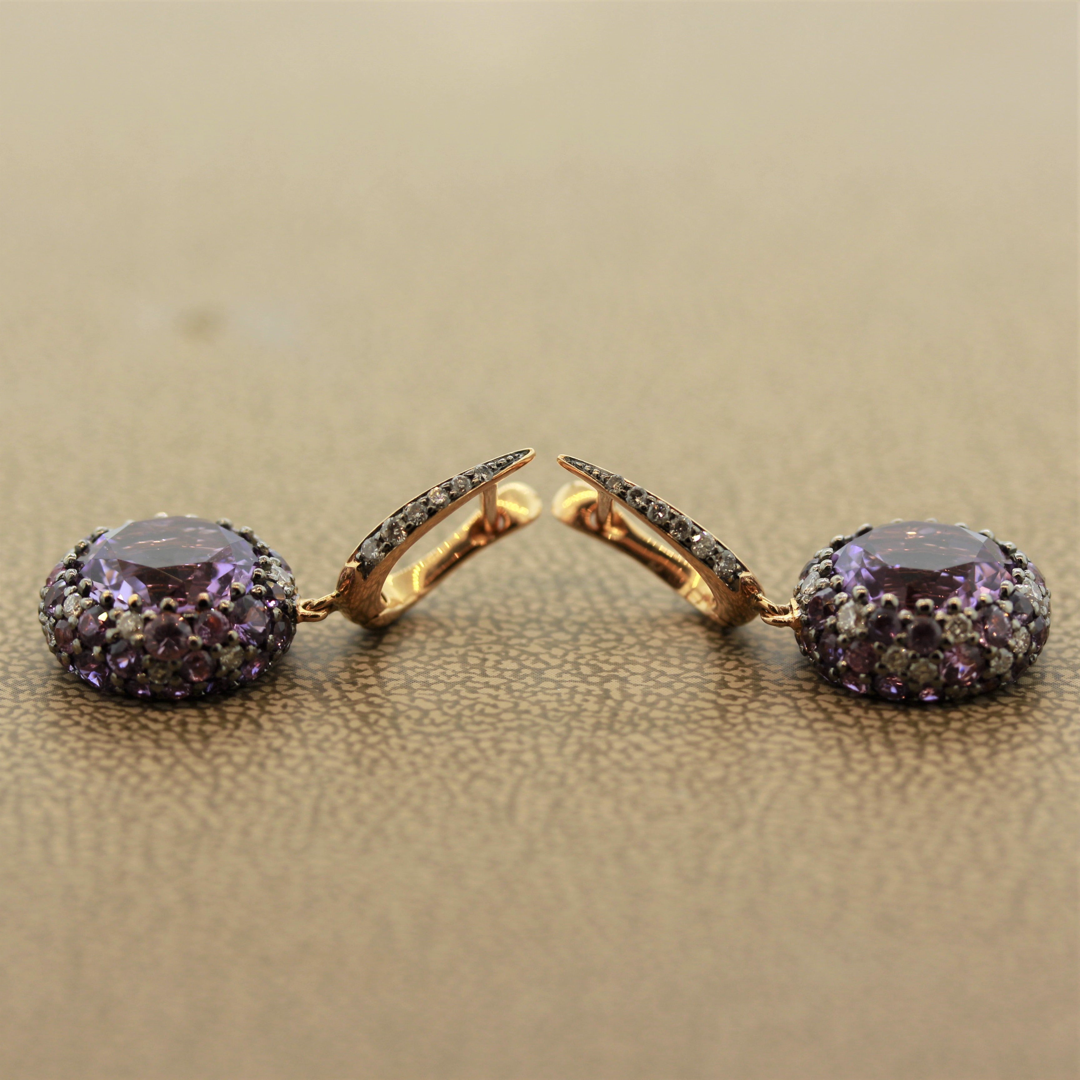 Amethyst Sapphire Diamond Gold Drop Earrings