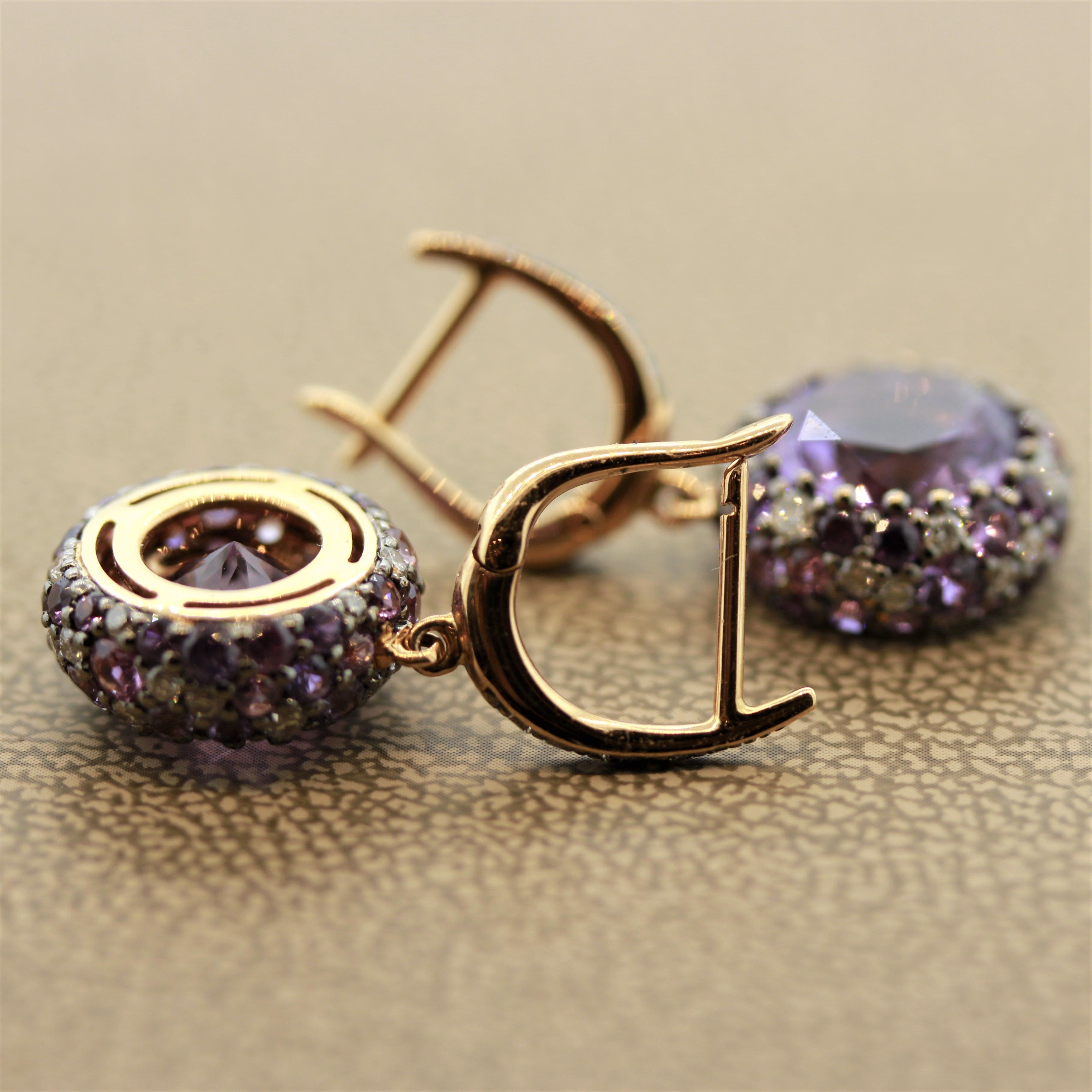 Amethyst Sapphire Diamond Gold Drop Earrings